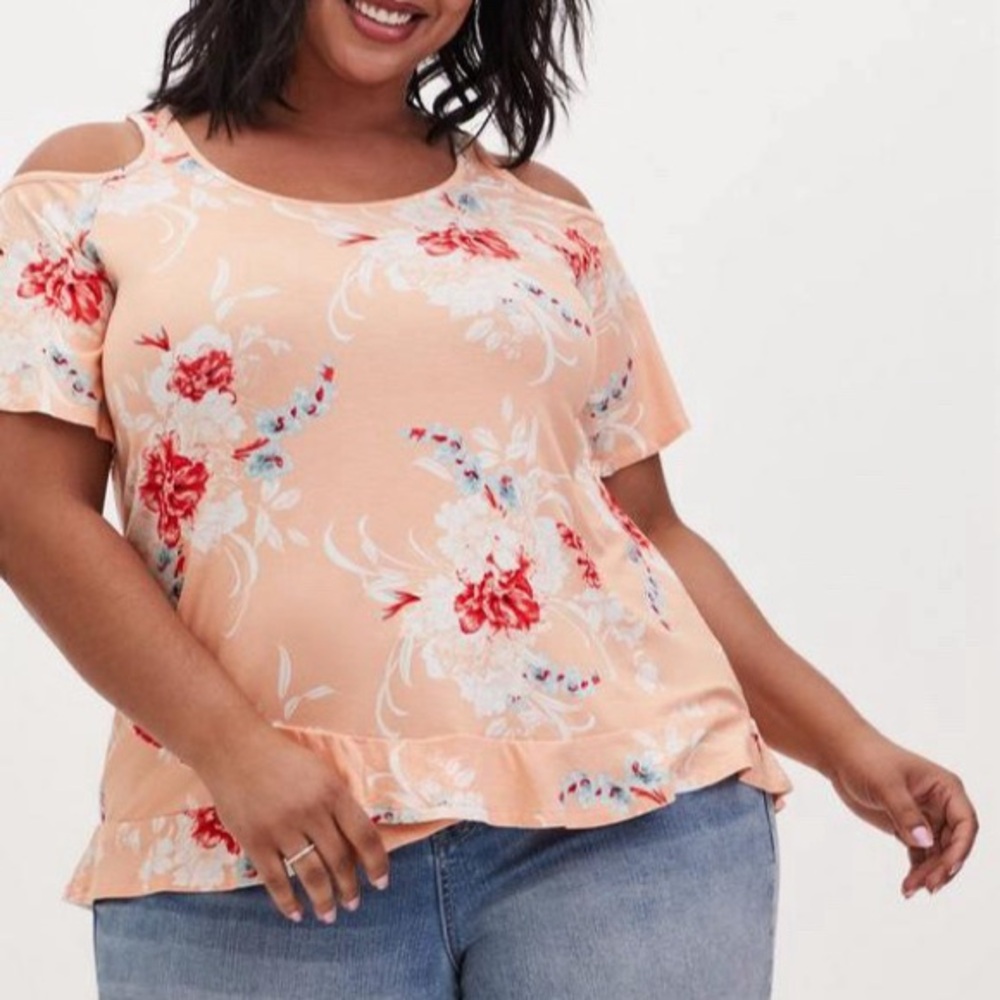 TORRID Floral Scoop Neck Cold Shoulder Top 0